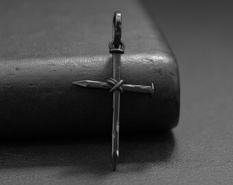 925 Silver Nail Cross Pendant: Gothic Rope Necklace, Christian