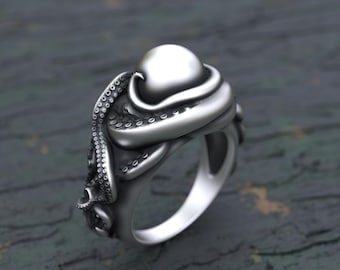 Sterling Silver Octopus Ring: Nautical Kraken Tentacle Jewelry