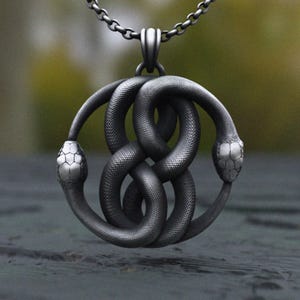 Snake Necklace 925 Sterling Silver Serpent Pendant Handcrafted Intertwined Snakes Statement Jewelry Reptile