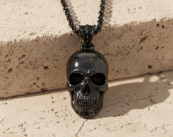 Skull Necklace Pendant: Detailed Gothic Silver - Oxidized Matte or Polished