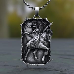 Knight Pendant Necklace | 925 Sterling Silver Medieval Warrior Jewelry | Handcrafted Men's Horse Rider Pendant | Gothic Gift