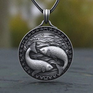 Pisces Zodiac 925 Silver Pendant | Intricate Fish Constellation Necklace | Celestial Zodiac Jewelry