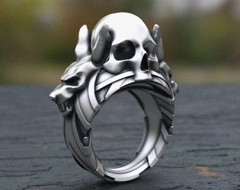 Anubis Skull Ring: Handcrafted 925 Sterling Silver Gothic Jewelry