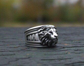 Handcrafted Sterling Silver Lion Head Ring: Animal Spirit Jewelry
