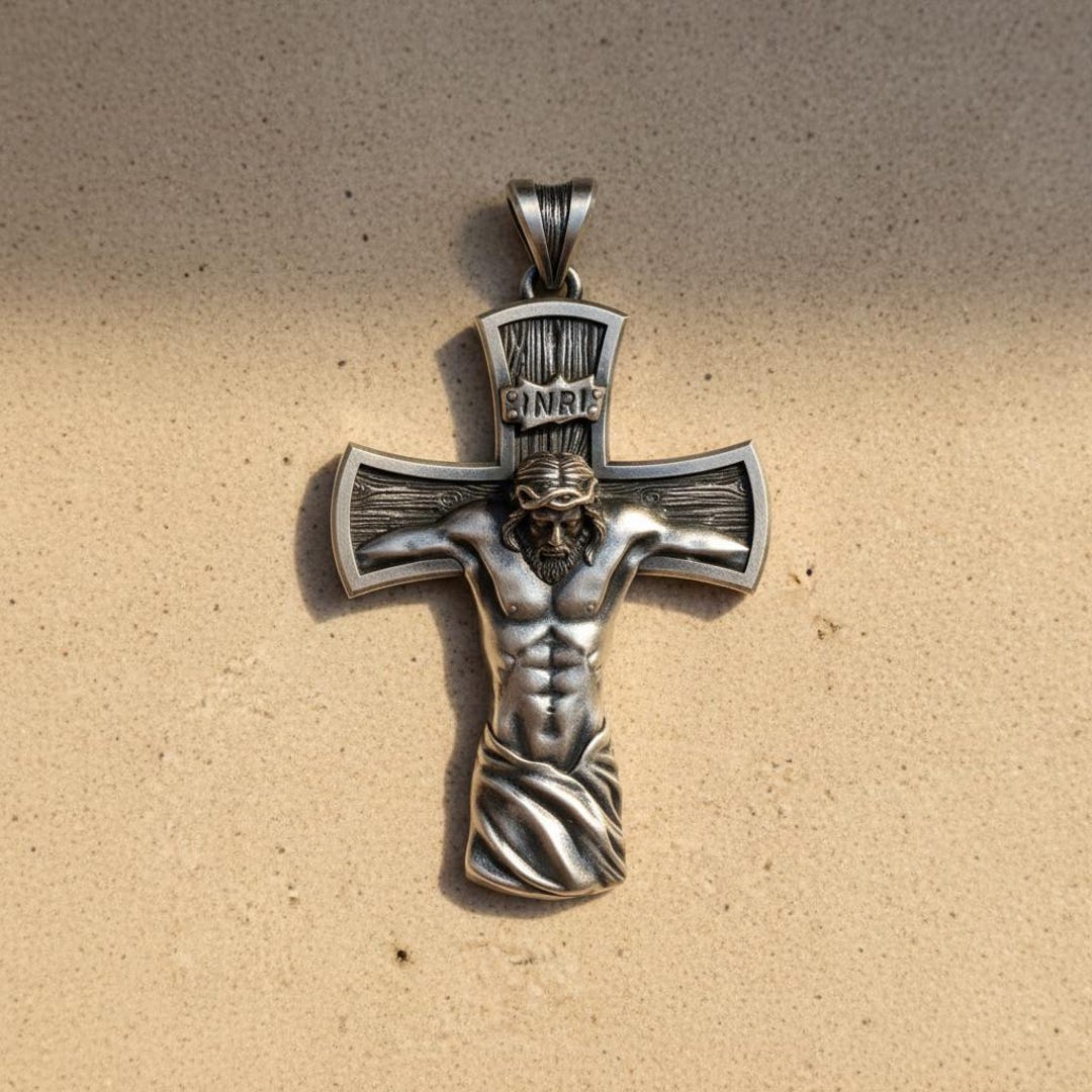 Crucifix Pendant Sterling Silver Jesus Cross Necklace INRI Catholic ...