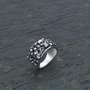 Skull Ring Men 925 Sterling Silver | Biker Skull Band Ring | Gothic Silver Jewelry | Handmade Statement Ring | Punk Rock Goth Gift For Him