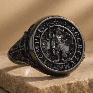 Abraxas Templar Signet Ring, 925 Sterling Silver Knights Seal, Gnostic Warrior Ring, Unique Gift for Him, Mens Statement Jewelry