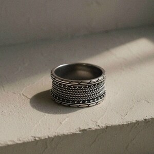 Braided Sterling Silver Ring, Wheat Pattern, Oxidized Finish (Men's Sizes)