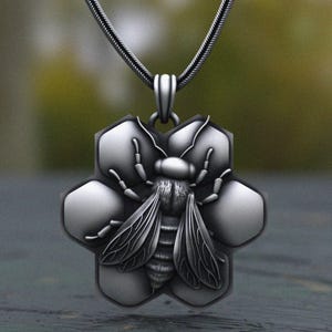 Honeybee Pendant 925 Sterling Silver | Handcrafted Bee on Honeycomb Necklace | Nature Inspired Insect Jewelry | Beekeeper Gift