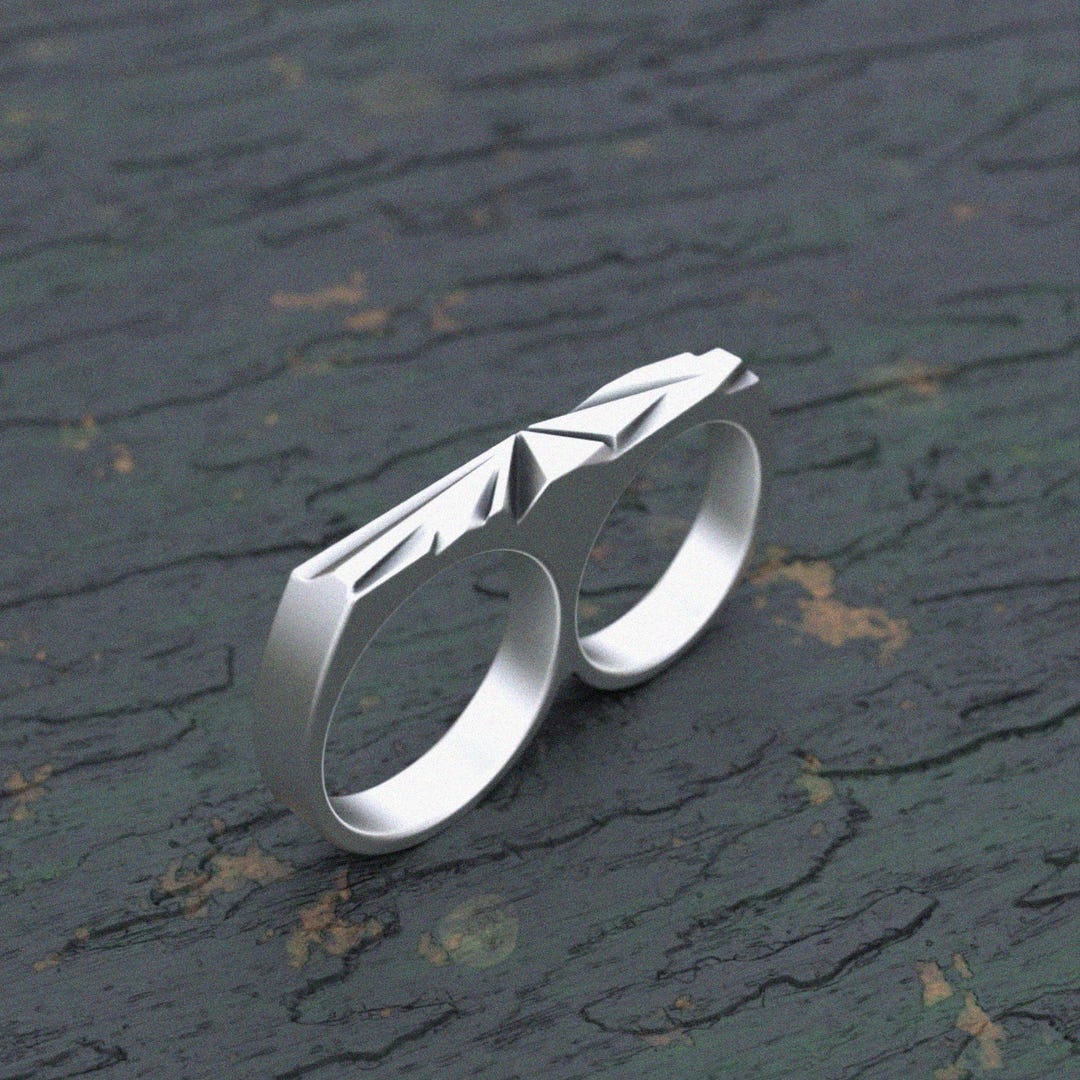 Math Finger Ring Geometric Double Finger Ring - Sleek Sterling Silver Statement - Etsy
