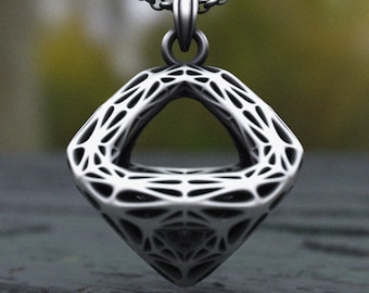 Geometric Necklace 925 Sterling Silver Modern Abstract Pendant Handcrafted Contemporary Jewelry Statement Piece