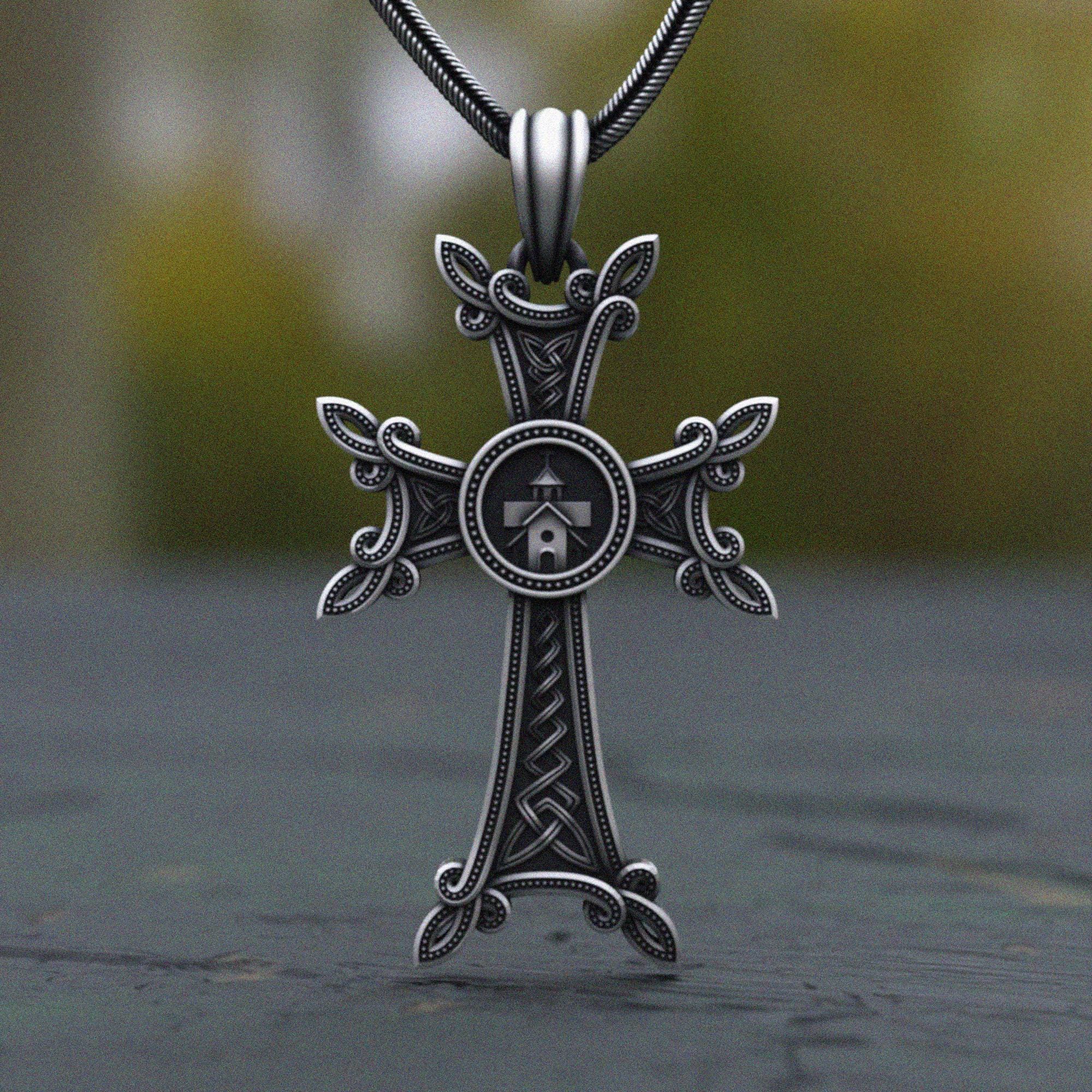 Armenian Cross Necklace 925 Silver Pendant | Intricate Christian
