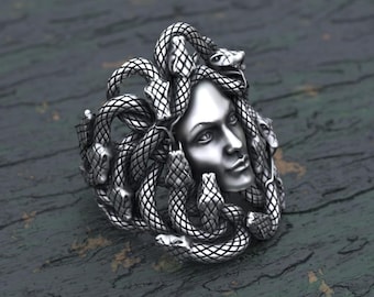 Handcrafted Medusa Ring: 925 Sterling Silver Gothic Snake Jewelry