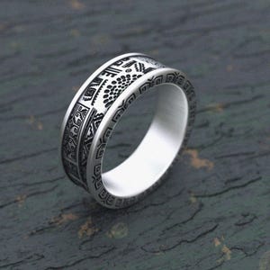 Polynesian Ring 925 Sterling Silver Ancient Tribal Pattern Handcrafted Maori Design Band Traditional Pacific Islander Art Statement Ring