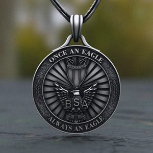 Eagle Scout Necklace 925 Sterling Silver BSA Medal Pendant Handcrafted Scouting Jewelry Once an Eagle Always