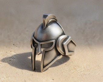 Spartan Helmet Ring 925 Sterling Silver, Ancient Greek Warrior Jewelry with Corinthian Design, Handcrafted Gladiator Band for Men Women