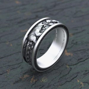 Bear Ring 925 Sterling Silver - Handcrafted Nordic Viking Wedding Band - Polar Bear Design with Celtic Knot - Symbol of Strength Gift