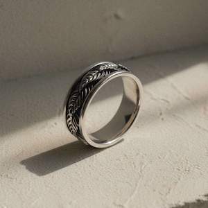 Anillo de trigo: joyería rústica botánica de plata (acabado oxidado)