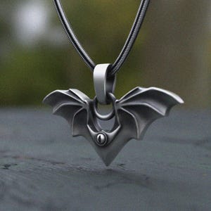 Bat Pendant Necklace 925 Silver | Handcrafted Gothic Flying Bat Jewelry | Sterling Silver Vampire Symbol | Halloween Gift