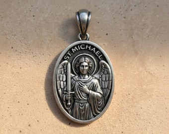 JFASHOP Sankt Michael Aartsengelketting voor mannen/vrouwen, sterling zilver St. Michael halsketting, zilveren patroon heilige medailles hanger het perfecte cadeau, Extra, Zilver, geen JFASHOP Sankt Michael Aartsengelketting voor mannen/vrouwen, sterling zilver St. Michael halsketting, zilveren patroon heilige medailles hanger het perfecte cadeau, Extra, Zilver, geen