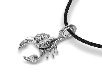 Sterling Silver Scorpion Pendant, Gothic Biker Necklace, Scorpio Zodiac