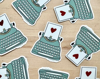 Vintage Typewriter Heart Vinyl Matte Sticker