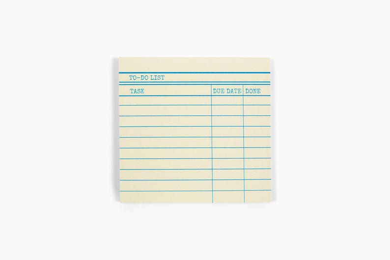 May include: A yellow to-do list notepad with blue lines and headings. The headings are "TO-DO LIST", "TASK", "DUE DATE", and "DONE".