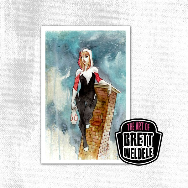 SPIDERGWEN - watercolor art print - pop culture painting- comic art - movie poster - spider verse - 11x17 - signed