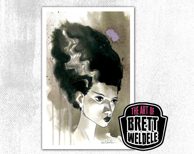 BRIDE of FRANKENSTEIN - watercolor art print - monster - comic art print - movie poster - pop culture painting - 11x17inches - signed