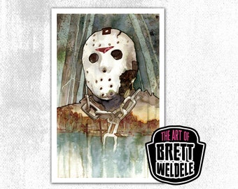 FRIDAY THE 13TH Voorhees - premium watercolor art print - for fans of slasher horror - jason - 11x17 - signed