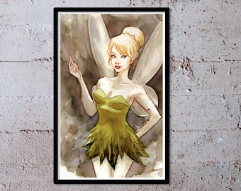 TINKER BELL - watercolor art print- fanart- pop culture painting - kids girls dorm - for fans of Disney - 11x17 print - unframed