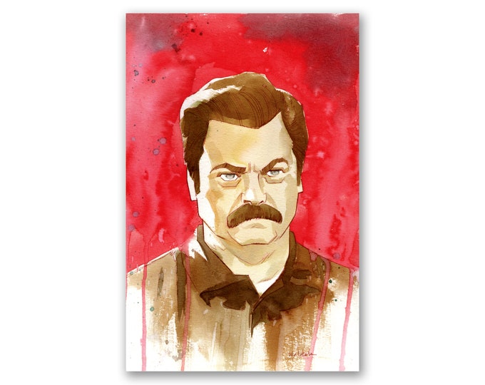 RON SWANSON - premium watercolor art print - parks and rec - 11x17 - signed