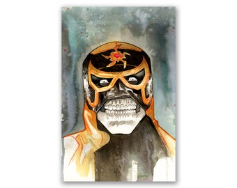 PENTAGON JR - premium watercolor art print  - lucha - wrestler - wrestling - aew - 11x17 - signed