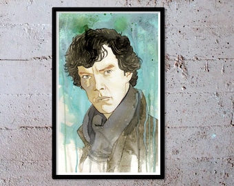 Cumberbatch SHERLOCK - watercolor art print - fanart- pop culture painting- pop culture art- nerd decor - bbc - 11x17 - unframed