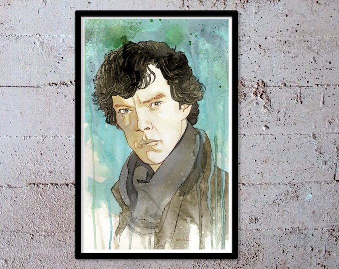 Cumberbatch SHERLOCK - watercolor art print - fanart- pop culture painting- pop culture art- nerd decor - bbc - 11x17 - unframed