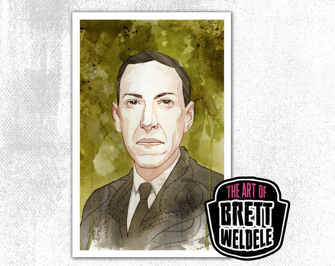 H.P. LOVECRAFT - watercolor art print- poster - horror - pop culture painting - victorian - writer - 11x17 - signed