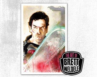 ASH Evil Dead - watercolor art print - pop culture painting - wall art - bruce campbell- sam rami - horror - 11x17 print - signed