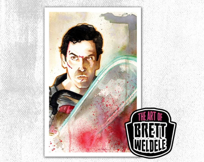 ASH Evil Dead - watercolor art print - pop culture painting - wall art - bruce campbell- sam rami - horror - 11x17 print - signed