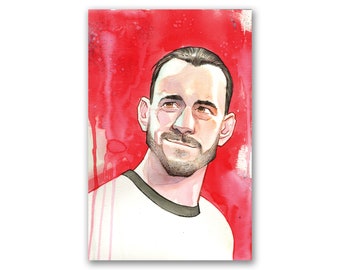 CM PUNK - premium watercolor art print - wrestler  - aew - 11x17 - signed