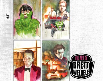 STEPHEN KING MOVIES mini print set - watercolor art prints - Creepshow - Maximum Overdrive - Christine - The Shining -  signed