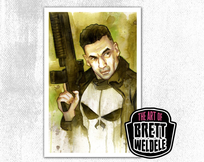 PUNISHER - watercolor art print - comic art print - movie poster - pop culture painting - 11x17 - signed