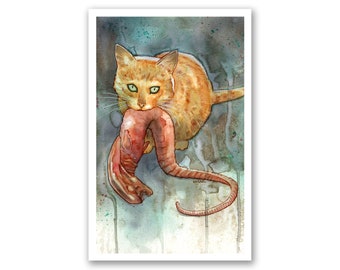 ALIEN Cat Jonesy - premium watercolor art print - Chestburster - Ripley - 11x17 - signed
