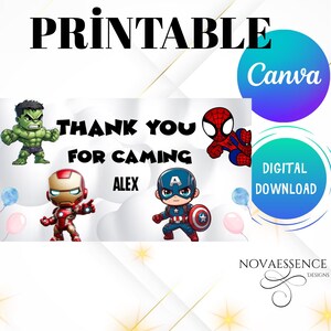 Marvel Dankeschön-Tag, Favor Tags Bearbeitbare Tag-Vorlage, bearbeitbare Marvel Danke Favor Tags Superheld Dankeskarte, Kindergeburtstag, marvel
