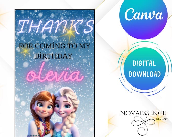 Elsa Birthday Thank You Card Editable Party Elsa Thank You Card Winter ...