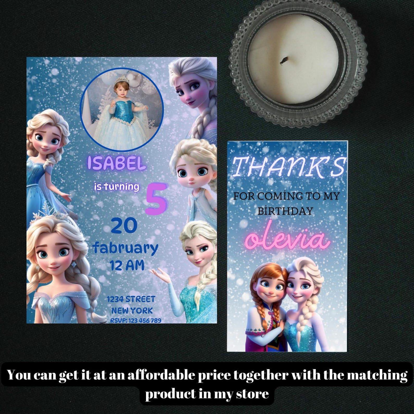 Elsa Birthday Thank You Card Editable Party Elsa Thank You Card Winter ...