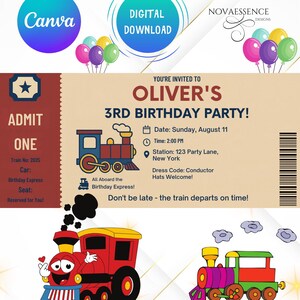 Train Birthday Ticket Invitation, Train Ticket Kids Invite,Toy Train Invitation,Train Birthday Invitation, Choo Choo Birthday Card,