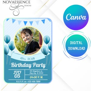 写真付き誕生日招待状、子供の誕生日招待状、写真付き招待状、写真付き誕生日招待状、編集可能な写真付き招待状