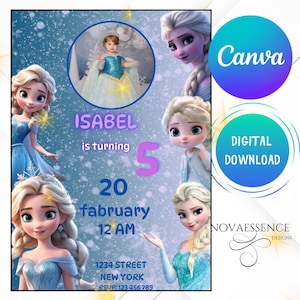 Elsa Birthday Invitation Can Be Edited Party Elsa Invitation Winter Snow Birthday Printable Editable Instant Download Canva Template Girl