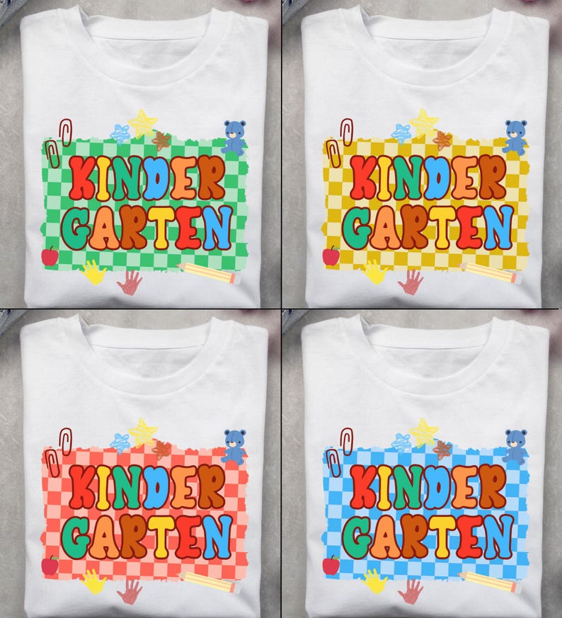 Kindergarten Back to School PNG Checkered Bundle, Kindergarten Kid Design Uniform, First Day Shirt PNG, Boy Girl School Png