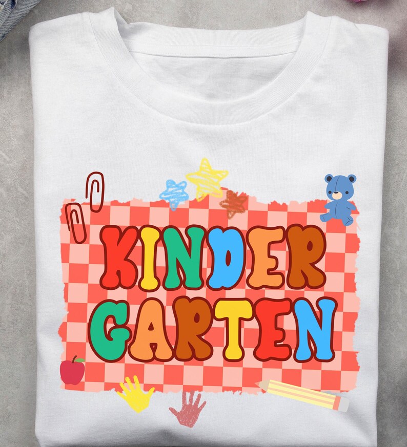 Kindergarten Back to School PNG Checkered Bundle, Kindergarten Kid Design Uniform, First Day Shirt PNG, Boy Girl School Png